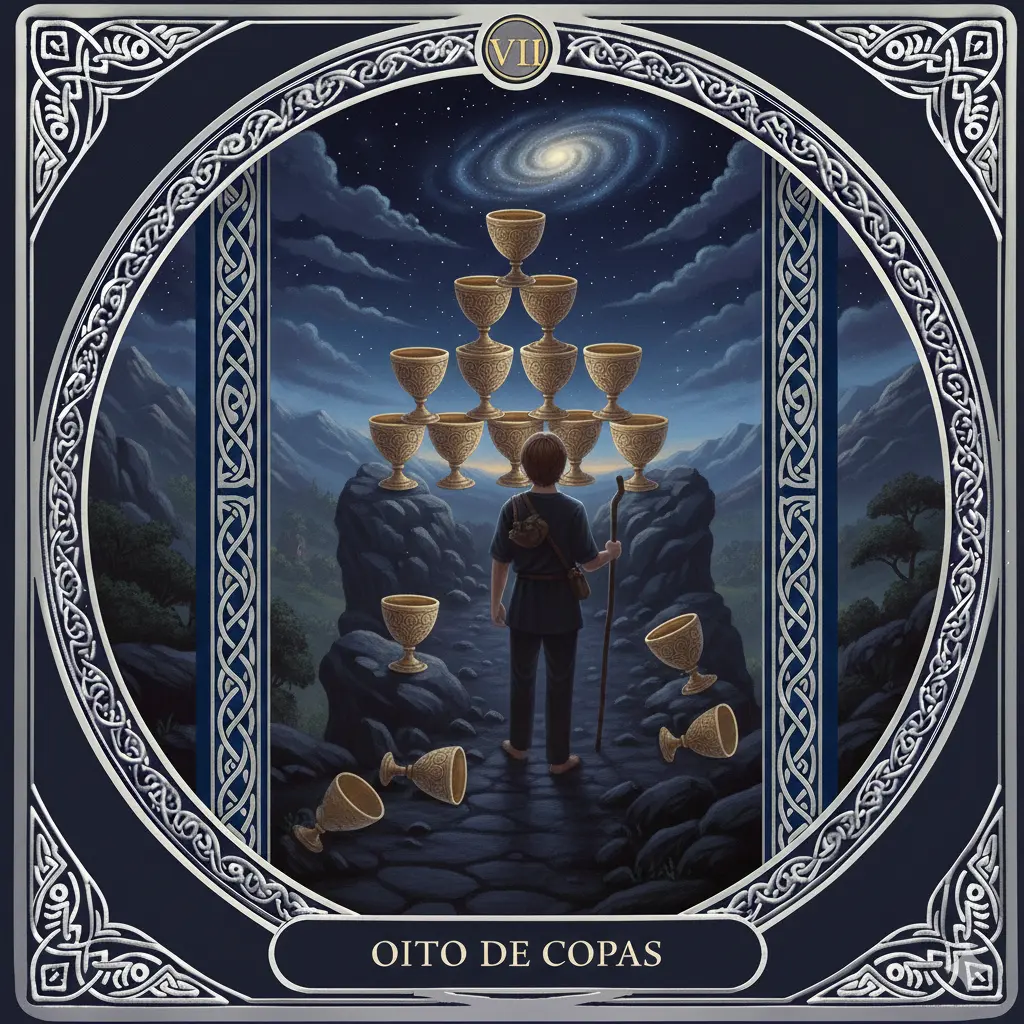 Oito de Copas no Tarot: Significado Completo, Abandono, Desapego, Amor, Espiritualidade, Crise Existencial e Leitura Invertida 1 Oito de Copas no Tarot